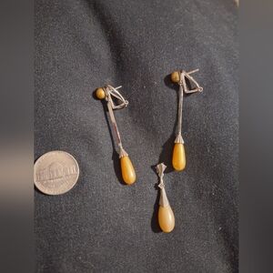 Vtg Spain sterling Silver and Yellow Drop Earrings & Pendant